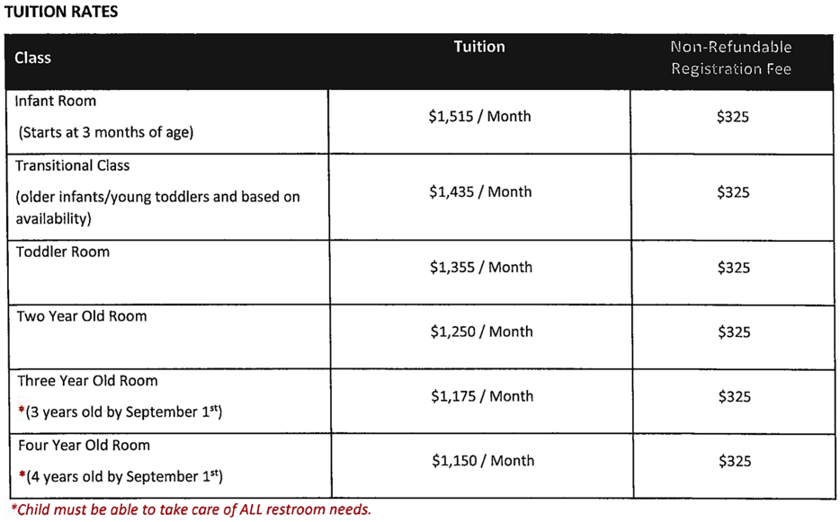 Tuition Preston Hollow Child Development Center