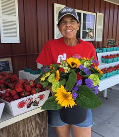 Lynne Showing off Her Beautiful Flower Bouquet