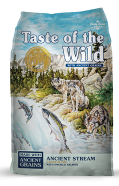Taste of the Wild Ancient Stream dog food, with fish, good grains included and grain meal taken out