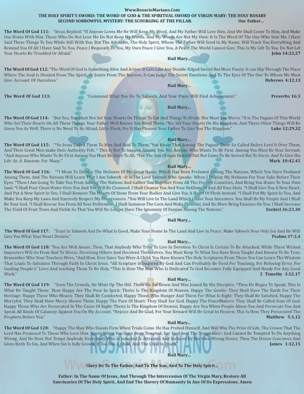 THE SWORD OF THE HOLY SPIRIT THE GOSPEL OF THE LORD, THE SPIRITUAL SWORD OF VIRGIN MARY: THE HOLY ROSARY; WELDED HERE BY THE HEARTS PRAY OF ROSARIO MARIANO SECOND SORROWFUL MYSTERY THE SCOURGING AT THE PILAR