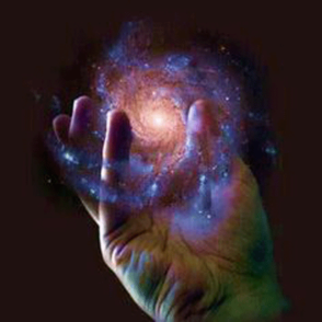 Image of God holding galaxies in His hand.