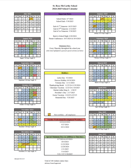 St. Rose-McCarthy Year-at-a-Glance Calendar