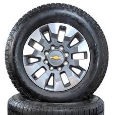 NEW TAKEOFF 20" CHEVY 2500HD CUSTOM WHEELS WITH LT275/65R20 GOODYEAR WRANGLER TRAILRUNNER AT TIRES