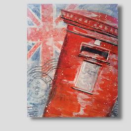 acrylic painting, royal mail, pillar box, post box, london painting