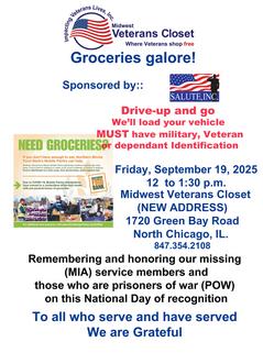 #back to school #SaluteINC #VFW #Midwest Veterans Closet #Lake County #North Chicago #Food Pantry #Veterans #Feeding America #MIA #POW