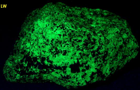 fluorescent WILLEMITE with FRANKLINITE - Franklin Mine, Franklin, Franklin Mining District, Sussex County, New Jersey, USA
