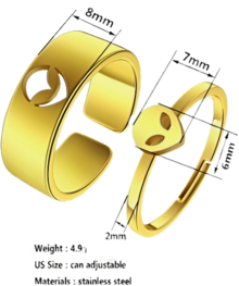 Ufo Alien Friendship Rings Stainless Steel Adjustable Open Ring Set For Couples Punk Hip Hop Jewellery Party Accessories Gift