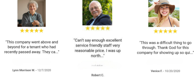 Three of our clients with very positive comments about our work with 5 star ratings.