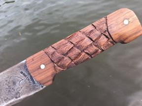 DIY Machete Makeover. Clean up the old rusty machete by adding a carved basket weave handle and celtic metal etching. www.DIYeasycrafts.com
