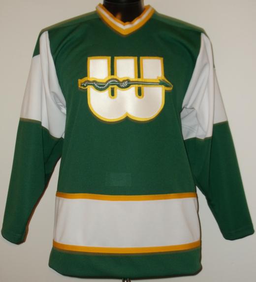 Green and White Hockey Jerseys with the North Stars Twill Logo 