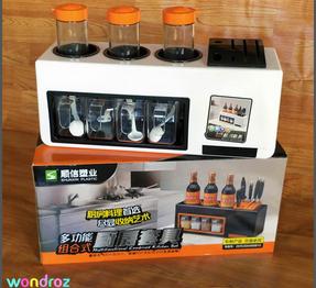 Kitchen Storage Rack Combination Stand to Place Spice Boxes Knives Seasoning Masala Bottles in Pakistan
