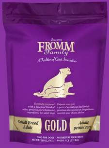 FROMM Gold Small Breed Adult dry dog food available in 15 and 5 pound bags