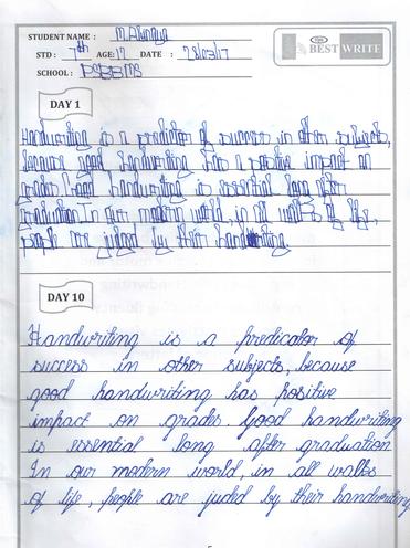 Bestwrite handwriting Student Samples