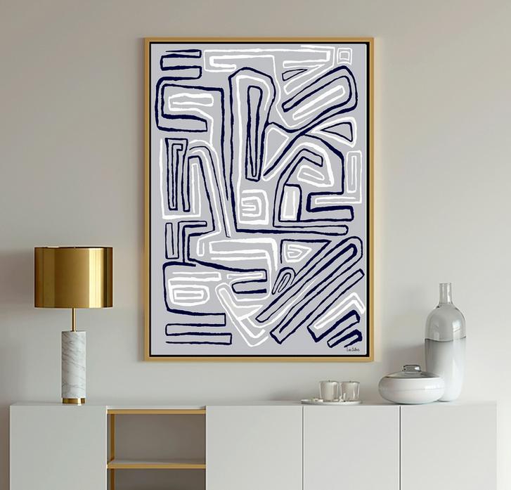 Gray and white geometric abstract art painting print