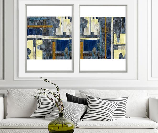 Blue, gray and gold abstract art, #abstract art