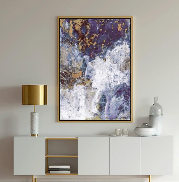 Navy blue gold and white abstract Art