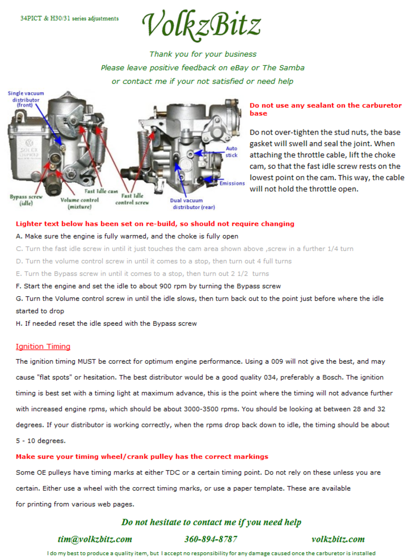 How To Adjust Volkswagen 34pict 3 4 And H30 31 Carburetors