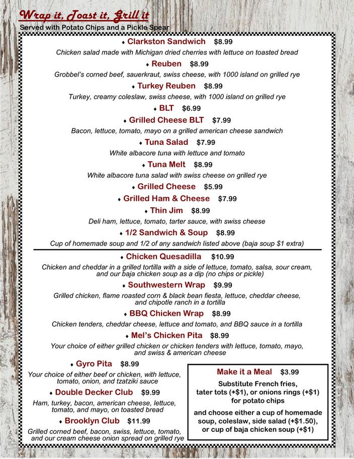 Clarkston Menu
