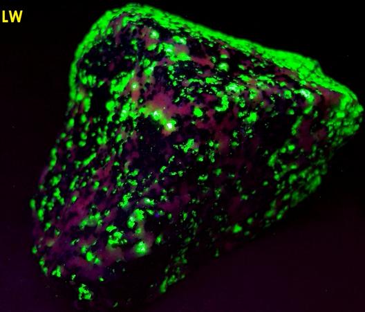 FRANKLINITE, fluorescent SW LW WILLEMITE and CALCITE - Franklin Mine, Franklin, Franklin Mining District, Sussex County, New Jersey, USA - Franklinite type locality - sold