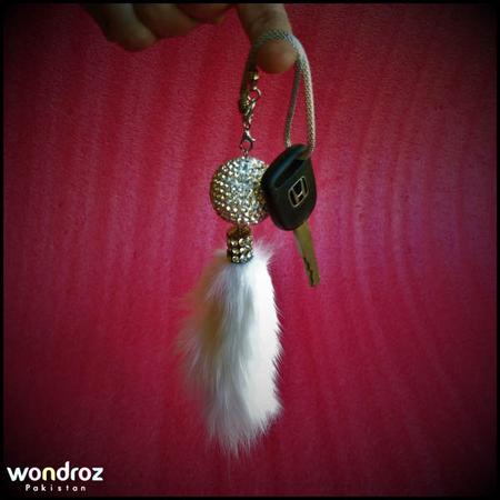 Crystal & Fur Hanging It can be used for decoration of ladies purse or it can hanged in rear view mirror of car - High quality hanging in Pakistan