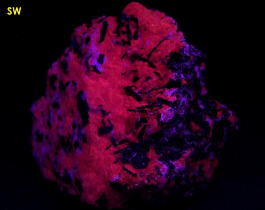 PYROCHLORE, MAGNETITE, Aegirine-Augite, fluorescent Calcite, Oka complex, Oka, Deux-Montagnes RCM, Laurentides, Québec, Canada, ex Adrian Labuz, 1965