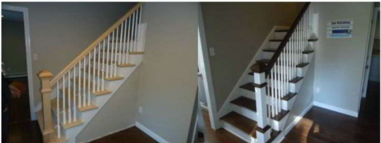 Before and after painted and stained staircase.