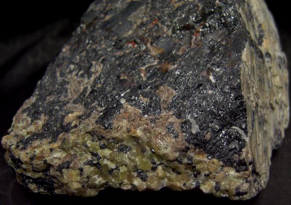 fluorescing CALCITE, WILLEMITE with FRANKLINITE, ZINCITE - Sterling Mine, Sterling Hill, Ogdensburg, Franklin Mining District, Sussex County, New Jersey, USA - type locality