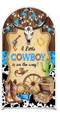 A LITTLE COWBOY IS ON THE WAY FABRIC BACKDROP COVER BABYSHOWER