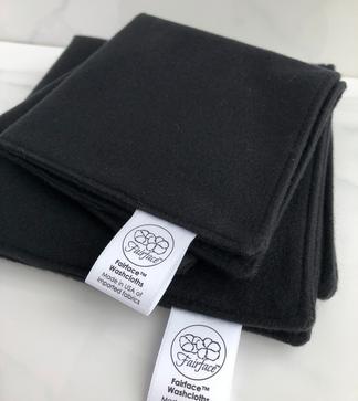 Soft black face cloths for makeup removal