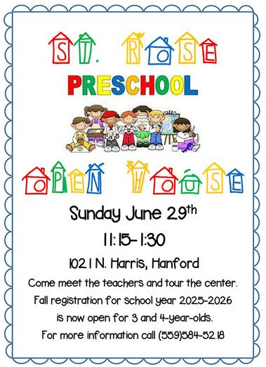 St. Rose-McCarthy Open House Flyer for Preschool