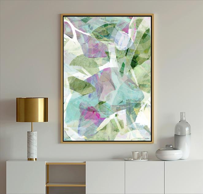 Blue Abstract Modern Art painting with geometric shapes in blue, light blue, gray, lavender and white with black lines from Dubois Art