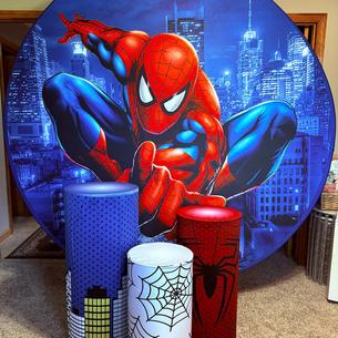 SPIDERMAN FABRIC BACKDROP & PEDESTAL COVERS FOR RENT