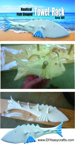 DIY Beach Decor Fish Shaped Towel Rack. www.DIYeasycrafts.com