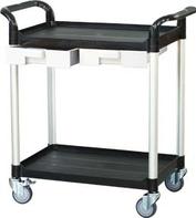 2 shelf plastic utility carts with plastic drawers