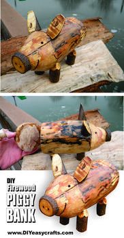 Easy DIY Firewood Pig Piggy Bank. www.DIYeasycrafts.com