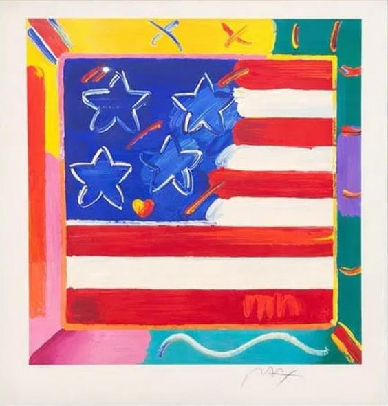 Peter Max Flag with Heart Serigraph