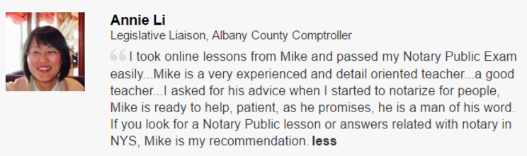 Notary Class On-line Course Testimonial