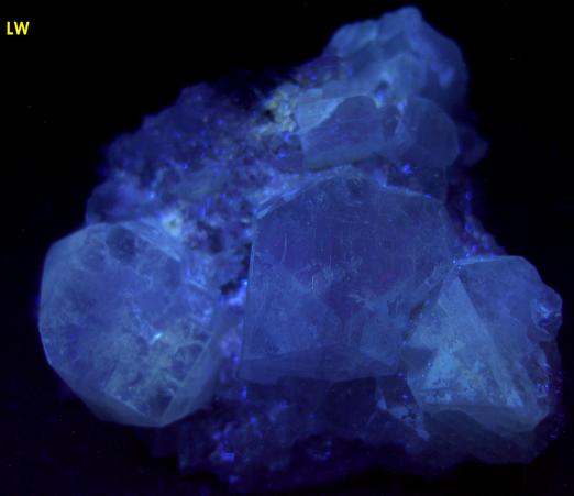 fluorescing FLUORAPOPHYLLITE, QUARTZ, LAUMONTITE - Prospect Park Quarry (Sowerbutt Quarry; Vandermade Quarry; Warren Brothers Quarry), Prospect Park, Passaic County, New Jersey, USA - ex Parker Minerals