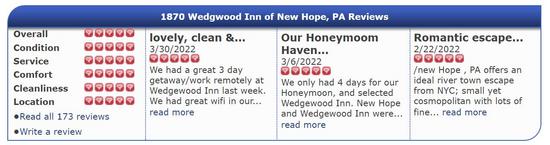 Customer Reviews from iLoveinns.com for Wedgwood Inn. This image is a link to more reviews.