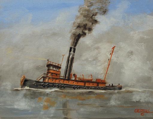 Lackawanna Railroad steam tug painting