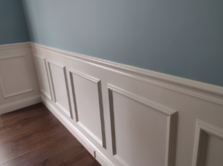 Wainscoting painted a white semi-gloss.