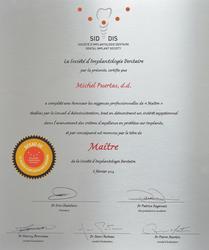 Diplôme Maitre Société Implantologie Dentaire Michel Puertas Denturologiste Brossard-Laprairie