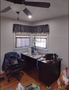Living room walls painted with "sherwood green".
