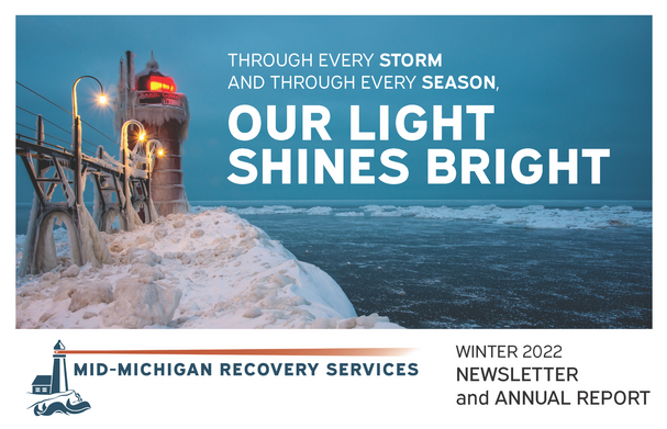 Newsletter cover with lighthouse and snow