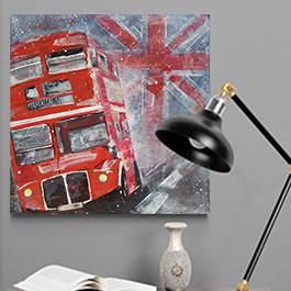 acrylic painting, london bus, painting of a bus