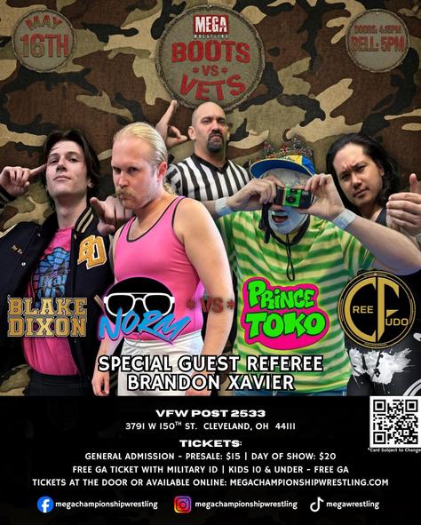 If Bear City Vice wins this match, Vito Mozzarell will become the new OWNER of Mega Championship Wrestling! Blake Dixon/Norm vs Prince Toko/Cree Fudo - Brandon Xavier special guest referee