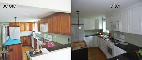 Before and after painting kitchen cabinets.