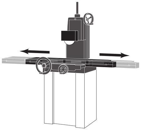An illustration of a commercial CNC surface grinding machine showing the bed movement