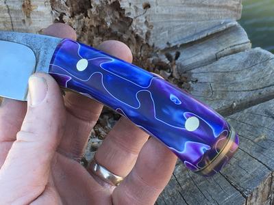 Custom etched textured knife with purple rain acrylic handles. www.DIYeasycrafts.com