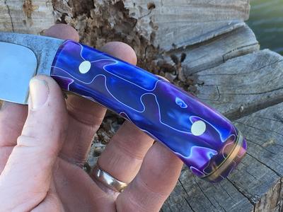Custom etched textured knife with purple rain acrylic handles. www.DIYeasycrafts.com